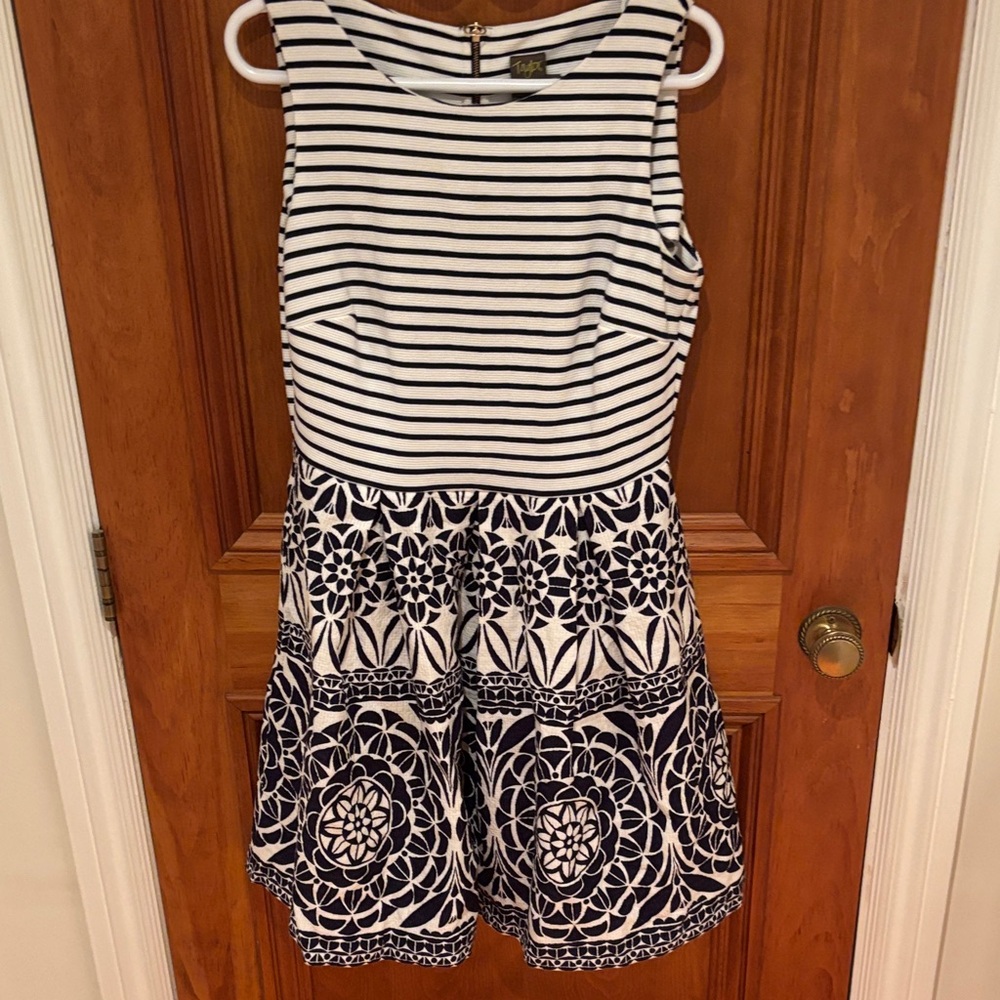 Taylor Navy and White Striped Floral Dress